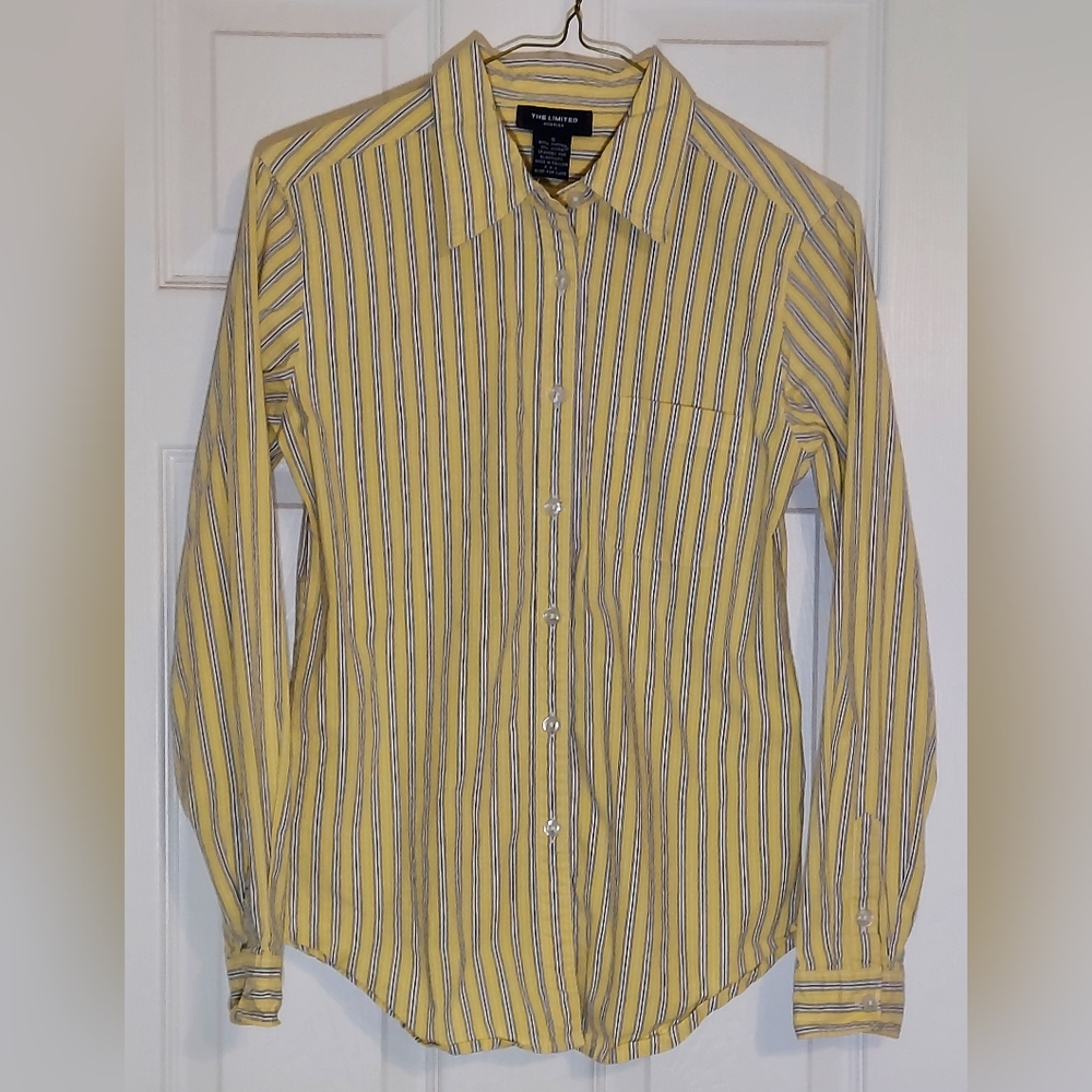 The Limited Small Yellow & Black Striped Blouse Vintage 1990s